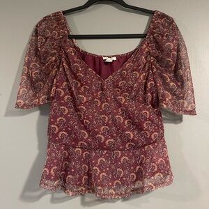 American Eagle Burgundy paisley Print Blouse Size Small
